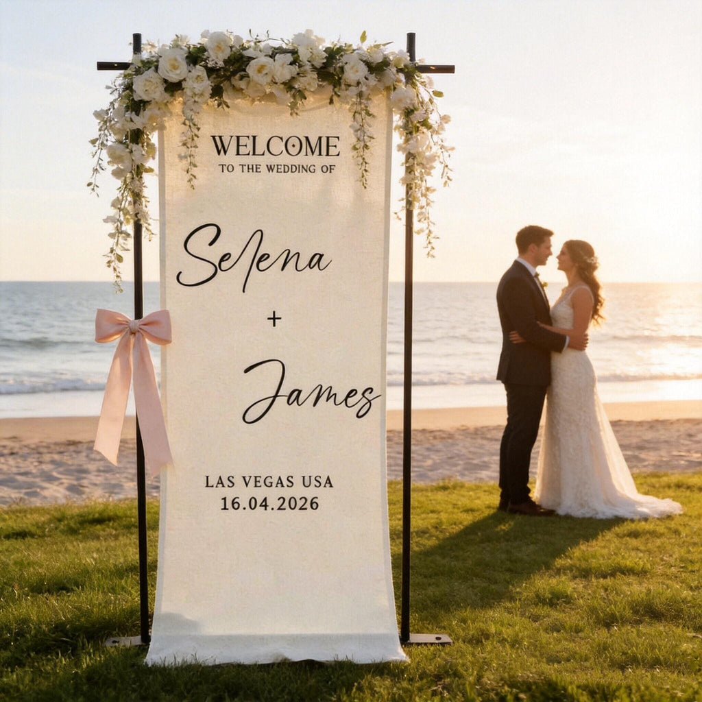 Custom Linen Wedding Sign Fabric Wedding Welcome Sign Boho Wedding Decor