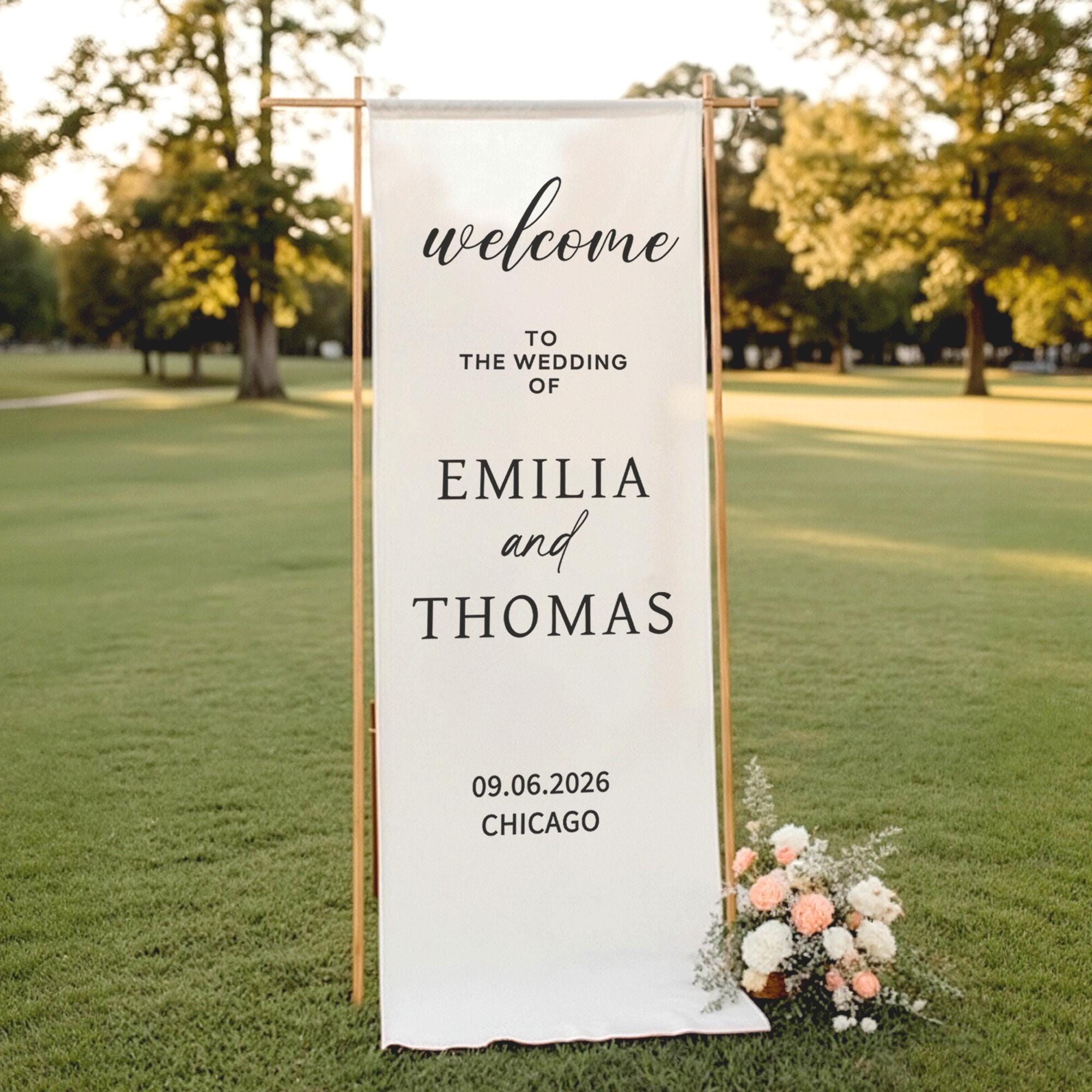 Custom Linen Wedding Sign Fabric Wedding Welcome Sign Boho Wedding Decor