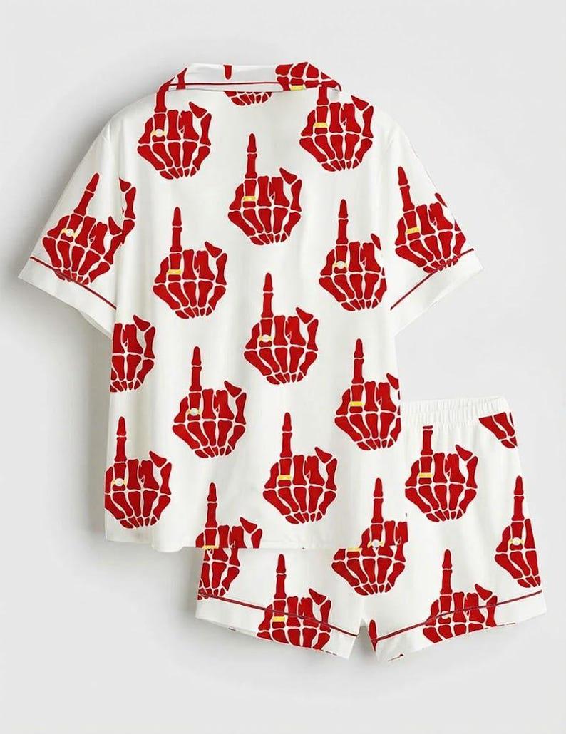Skeleton Hand Pajamas Women, Gothic Halloween Sleepwear, Spooky Lounge PJs