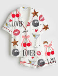 Lover Print Pajamas Women, Cherry Martini Sleepwear, Disco Lounge PJs Gift