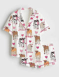 Women's Cow Print Pajama Set, Valentine Farm Sleepwear, Heart Calf Lounge Set