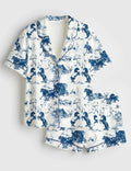 Western Horse Pajama Set Women, Blue Toile Farm Sleepwear, Country Lounge PJs