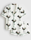 Dachshund Martini Pajama Set, Dog Cocktail Print Sleepwear, Doxie Lounge PJs