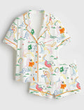 Women's Pastel Dog Pajama Set, Playful Puppy Print Sleepwear, Summer Lounge PJs