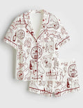 Women's Dogs and Wine Pajama Set, Cozy Sleepwear, Imitation Silk Lounge PJs