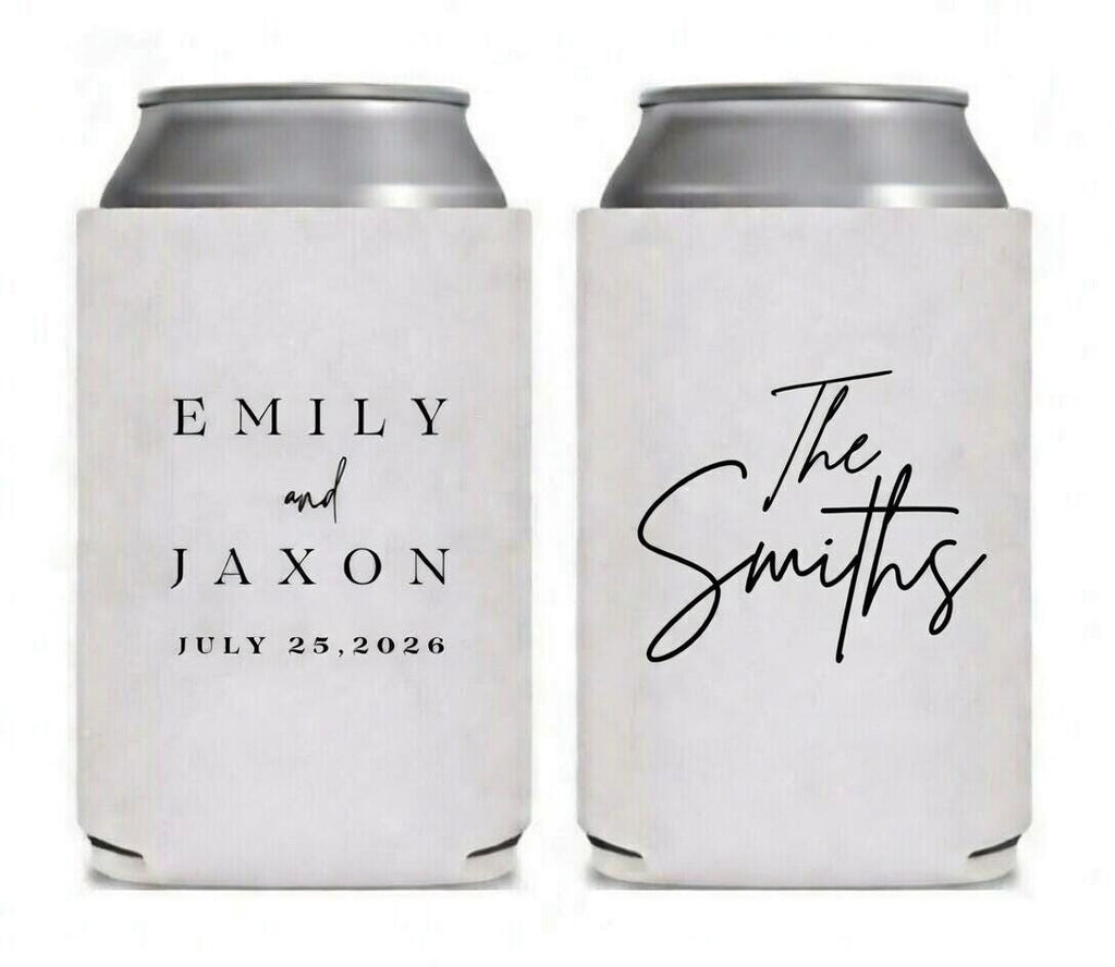 Custom Can Cooler Wedding Favor Bulk | Personalized Wedding Guest Gift, Anniversary Party, Custom Name Date Drink Sleeve