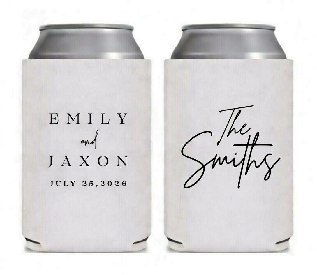 Custom Can Cooler Wedding Favor Bulk | Personalized Wedding Guest Gift, Anniversary Party, Custom Name Date Drink Sleeve