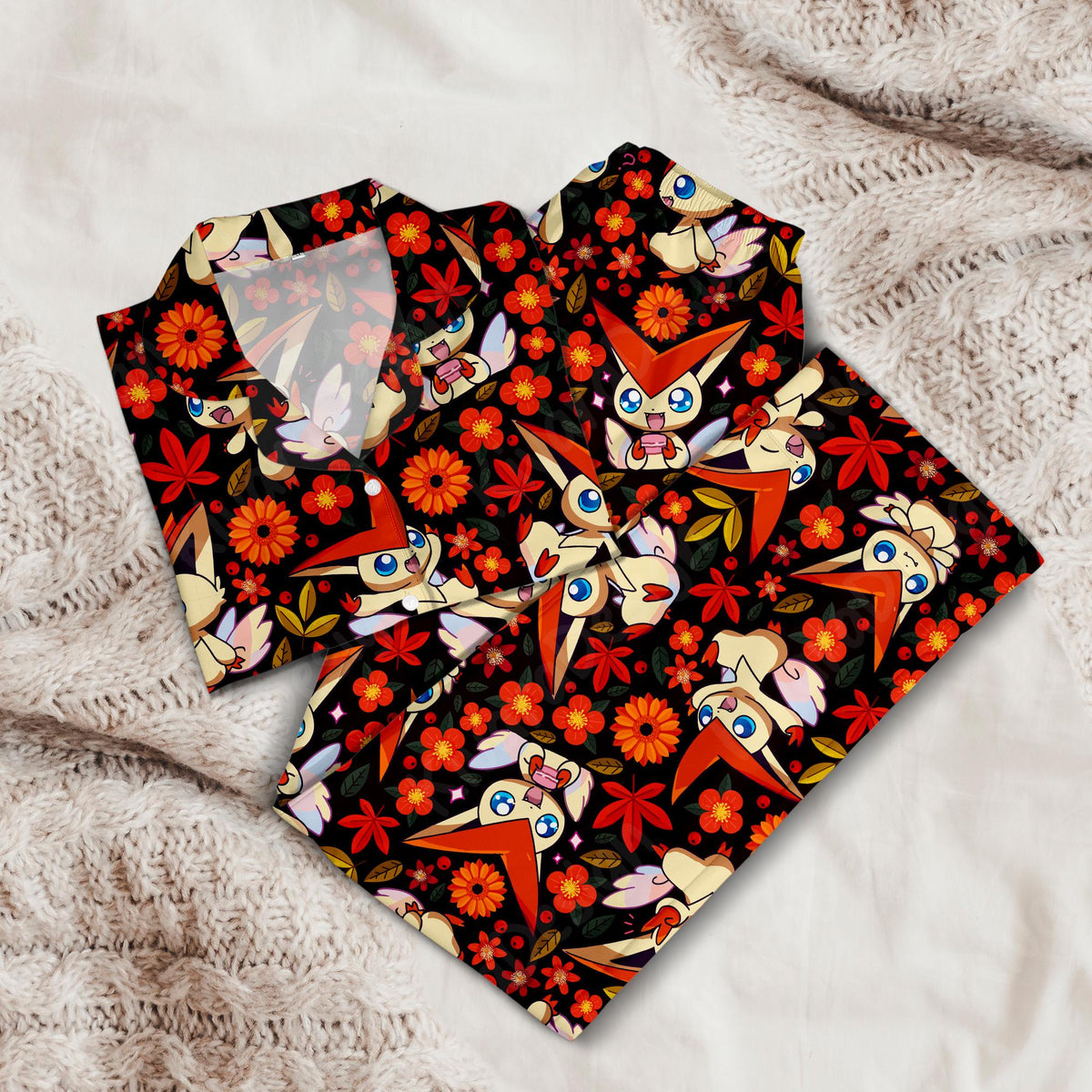 Victini Pajama Set, Mythical Sleepwear Polyester Pajamas, Video Game Anime Loungewear Fans