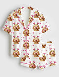 Imitation Silk Puppy Heart Pajama Set Women, Dog Lover Sleepwear Lounge Set