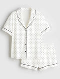 Women's Polka Dot Pajama Set, Black White Sleepwear, Elegant Lounge Shorts