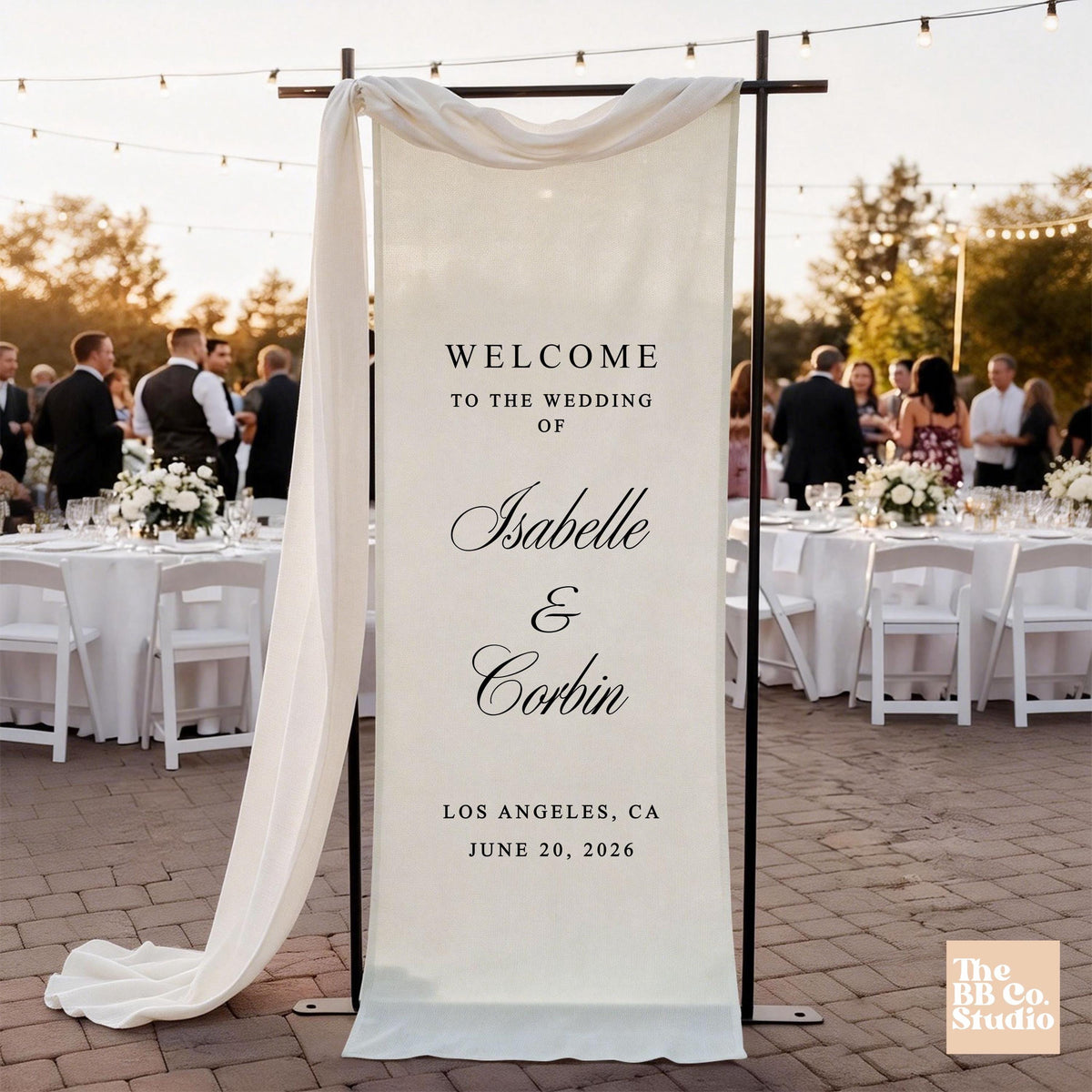 Wedding Welcome Sign, Fabric Wedding Banner – Custom Linen Wedding Sign, Outdoor Ceremony Decor, Minimalist Wedding Entrance Sign