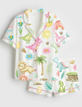 Dinosaur Pajama Shirt and Shorts, Kids Dino Print Loungewear, Cartoon Sleepwear Set