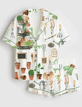 Gardening Pajama Shirt and Shorts, Garden Tools Print Loungewear, Gardener Theme Sleepwear