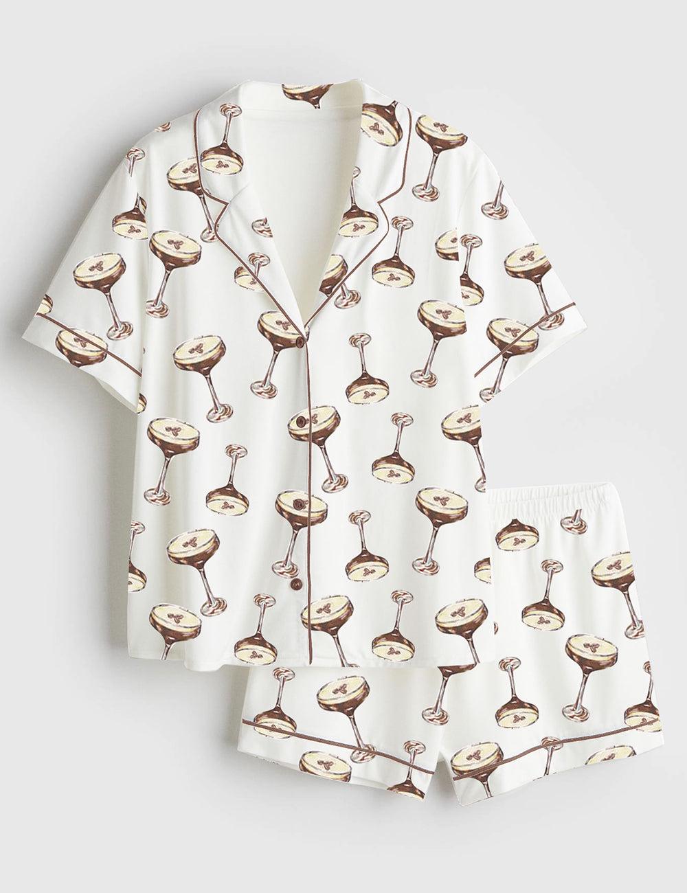 Cocktail Glass Pajama Shirt and Shorts, Martini Print Loungewear, Party Theme Sleepwear