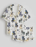 Women's French Bulldog Pajama Set, Imitation Silk Sleepwear, Dog Lover Lounge PJs