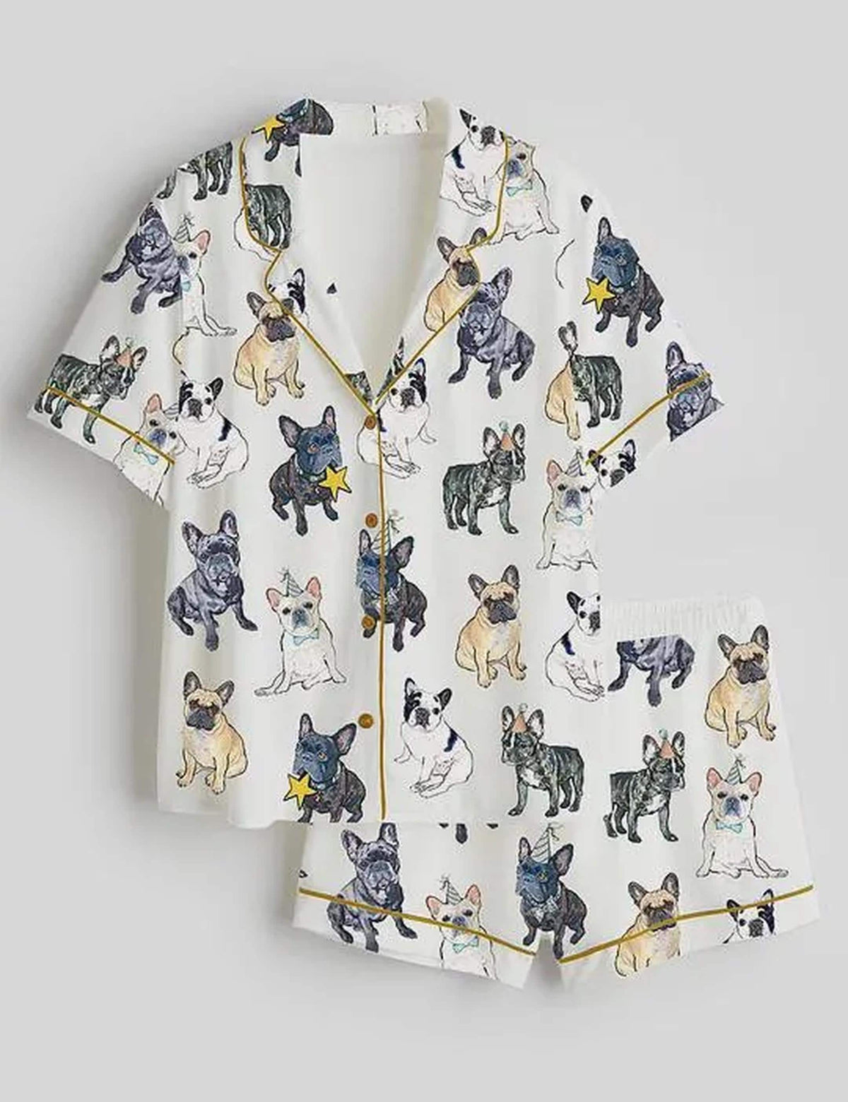 Women's French Bulldog Pajama Set, Imitation Silk Sleepwear, Dog Lover Lounge PJs