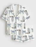 Cowgirl Boots Pajama Set, Western Bow Pajamas, Coquette Country Sleepwear