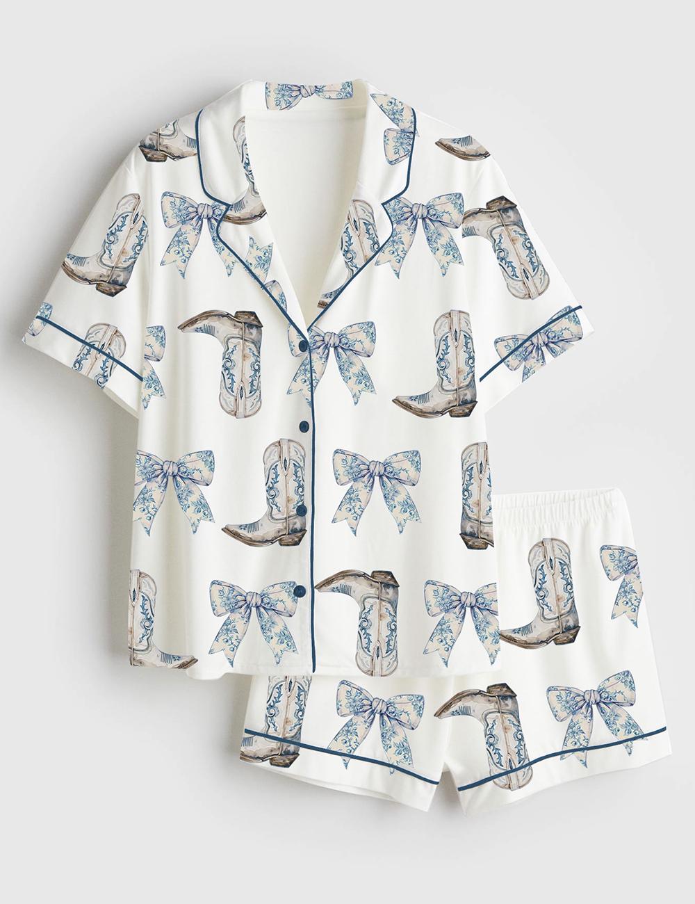 Cowgirl Boots Pajama Set, Western Bow Pajamas, Coquette Country Sleepwear