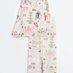 Celebration Print Pajamas, Party Theme Sleepwear, Womens Lounge Pajamas