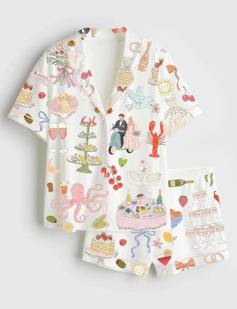 Celebration Print Pajamas, Party Theme Sleepwear, Womens Lounge Pajamas