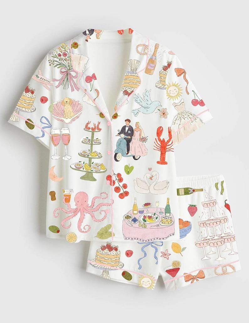 Celebration Print Pajamas, Party Theme Sleepwear, Womens Lounge Pajamas