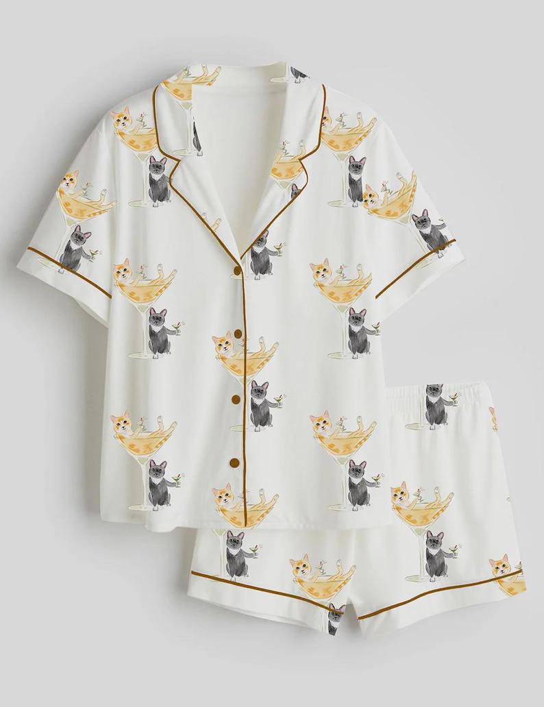 Kitten Print Sleepwear, Animal Lounge Set, Womens Nightwear