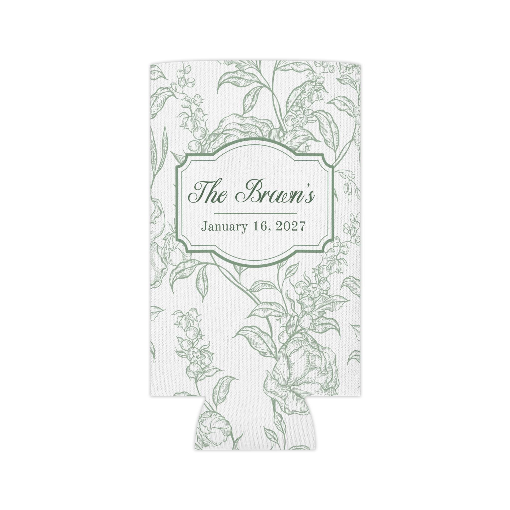 Sage Green Wedding Favor Custom 1 Can Cooler Sleeves Personalized Cozie for Bridal Party Gift for Wedding Guests Slim Cans for Bachelorette