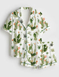 Cactus Print Pajamas, Desert Plant Sleepwear, Womens Lounge Pajamas