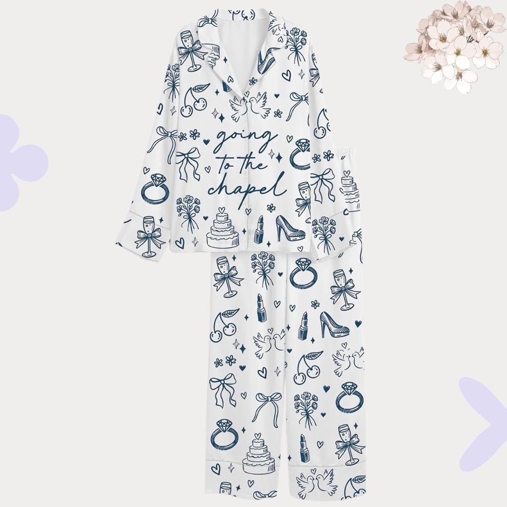 Going to the Chapel Bridal Pajama Set – Blue Wedding Icons Getting Ready PJs