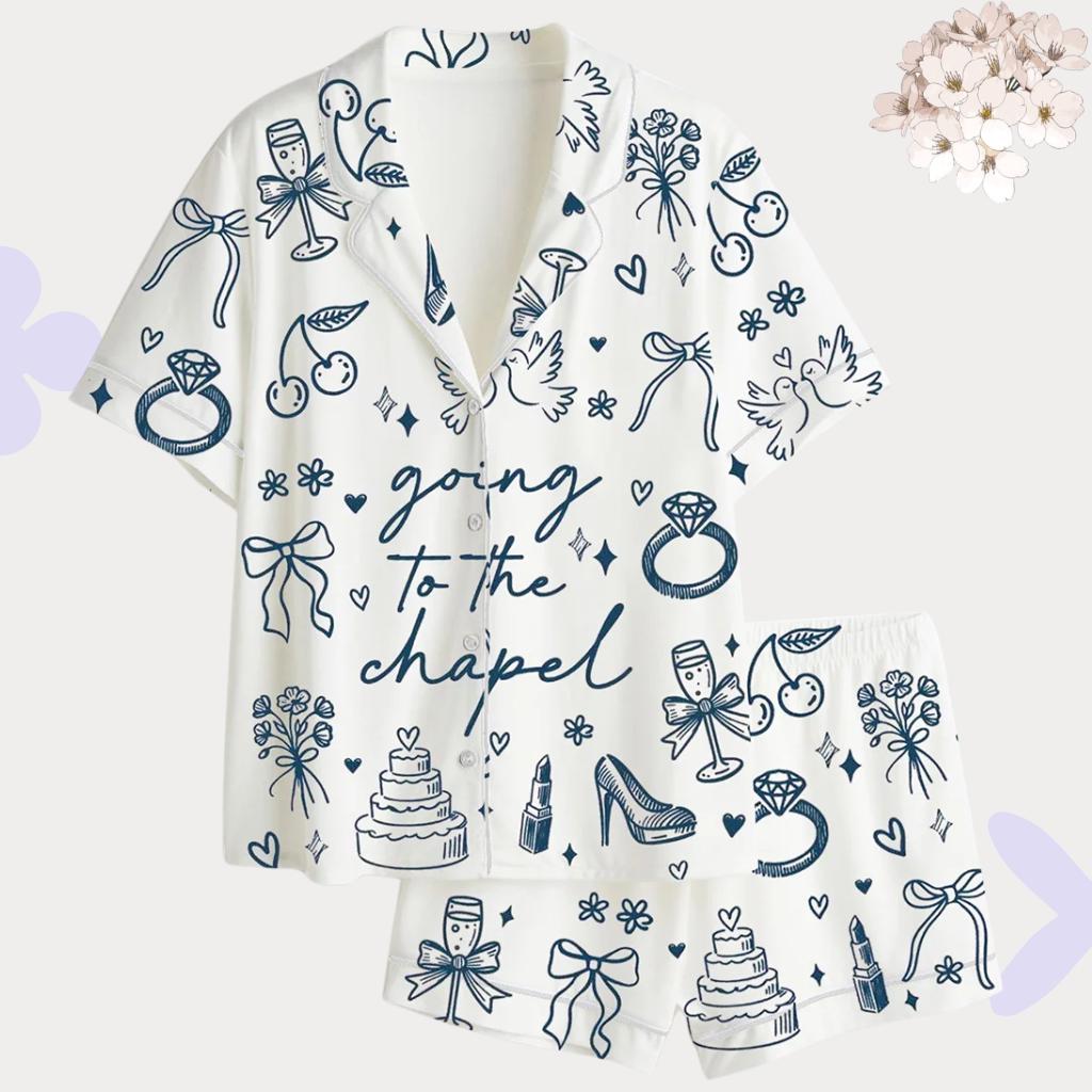 Going to the Chapel Bridal Pajama Set – Blue Wedding Icons Getting Ready PJs