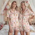 Women's Gingerbread Christmas Pajama Set, Holiday Sleepwear, Imitation Silk Lounge PJs