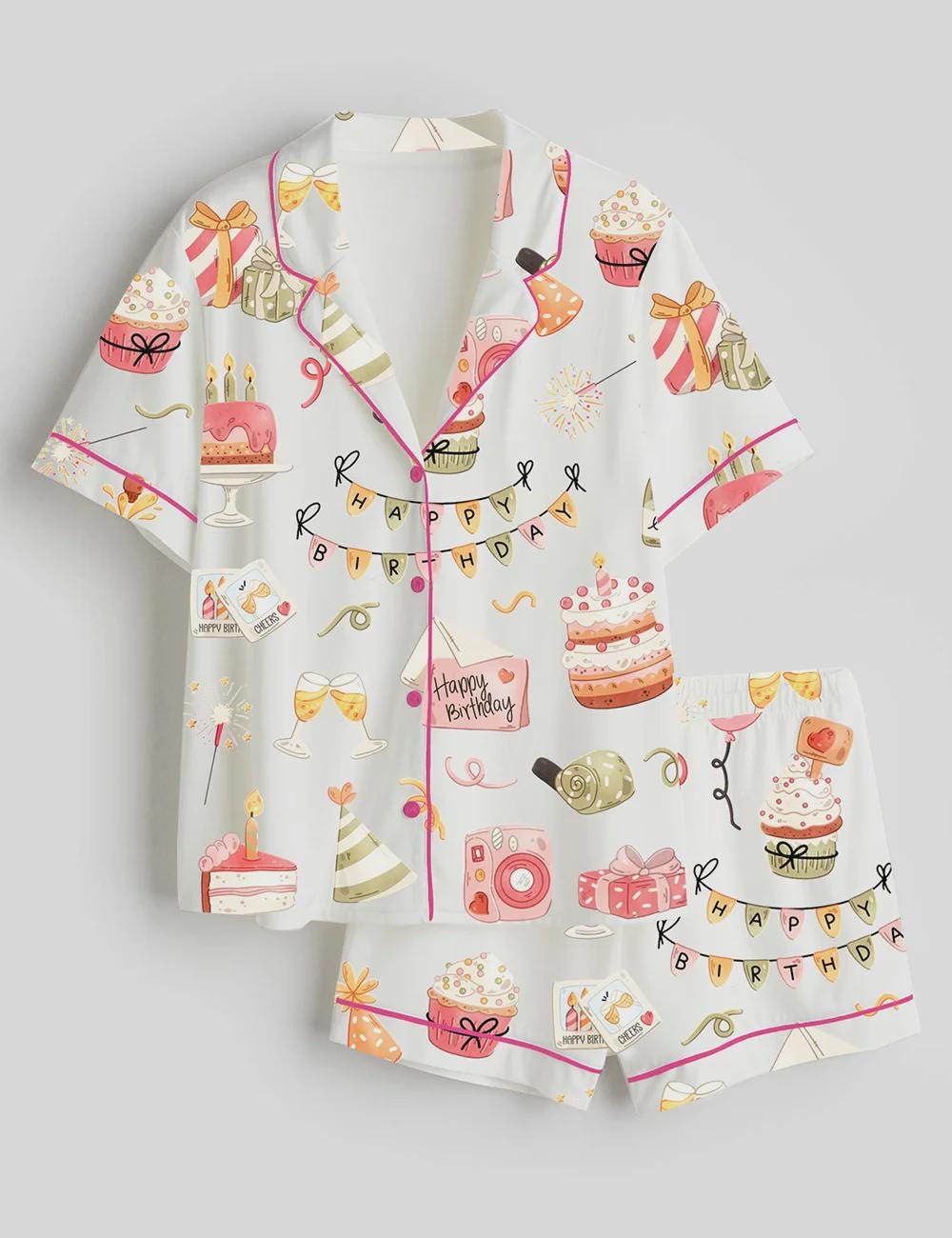 Happy Birthday Pajamas Set, Party Theme Womens Lounge Sleepwear