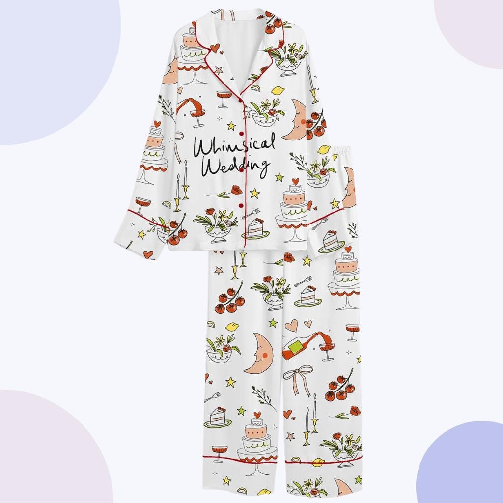 Whimsical Wedding Pajamas Set – Bride & Bridesmaid Sleepwear – Bachelorette Party Gift, Getting Ready Outfit