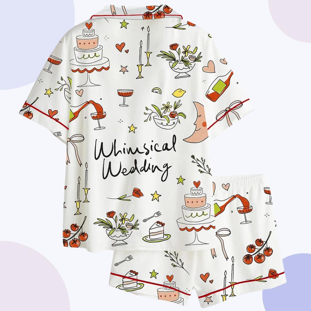 Whimsical Wedding Pajamas Set – Bride & Bridesmaid Sleepwear – Bachelorette Party Gift, Getting Ready Outfit