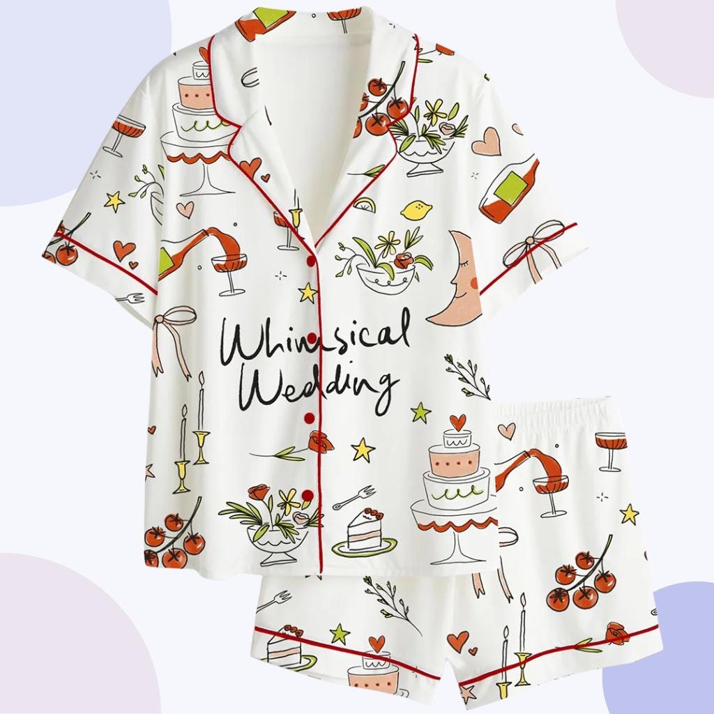 Whimsical Wedding Pajamas Set – Bride & Bridesmaid Sleepwear – Bachelorette Party Gift, Getting Ready Outfit