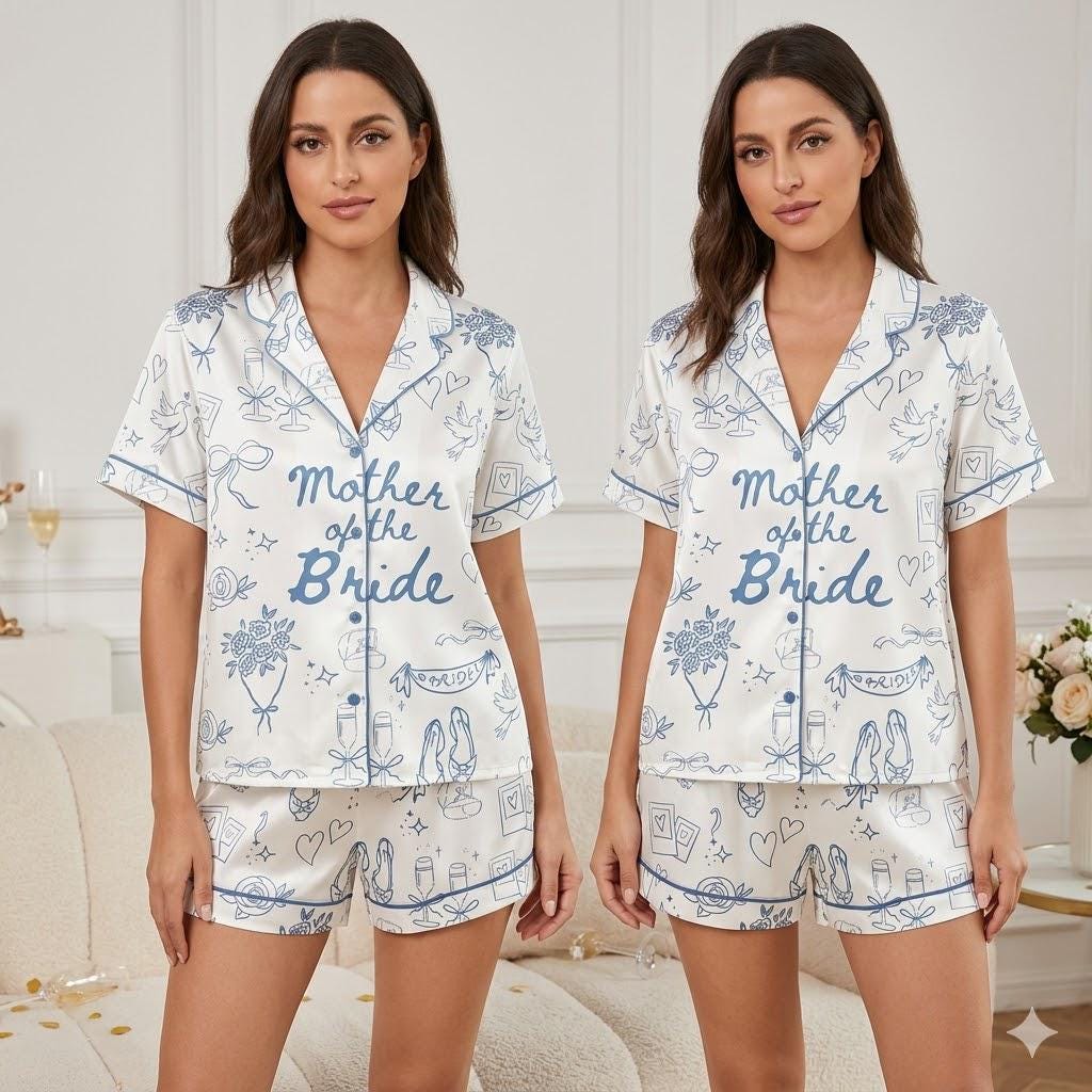 Mother of the Bride Pajamas Set, Going to the Chapel Wedding Party PJS, Silk Sleepwear, Bridal Party Getting Ready Outfit, Wedding Day Gift
