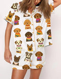 Women's Dog Print Pajama Set, Rainbow Bandana Sleepwear, Pet Lover Lounge PJs