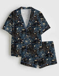 Celestial Pajama Set Women, Moon Star Astrology Print Sleepwear, Cosmic Lounge Set
