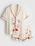 Women's Cocktail Print Pajama Set, Festive Holiday Sleepwear Lounge