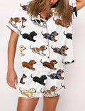Women's Dachshund Pajama Set, Wiener Dog Print Sleepwear, Doxie Lover Lounge Set
