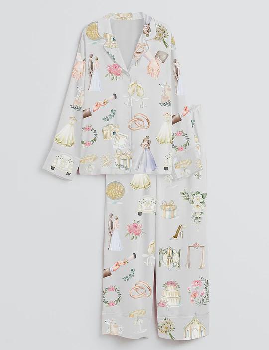 Bridal Getting Ready Pajamas Women, Bride Morning Sleepwear, Romantic Bride Lounge Outfit