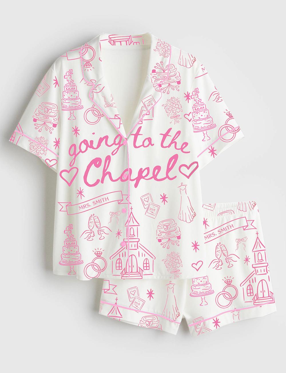 Wedding Morning Pajama Set for Bride, Bridal Getting Ready Outfit, Chapel Theme Sleepwear