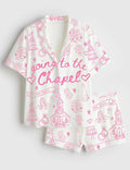 Wedding Morning Pajama Set for Bride, Bridal Getting Ready Outfit, Chapel Theme Sleepwear