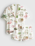 Flamingo Tropical Pajamas Women, Summer Vacation Sleepwear, Beach Lounge Set
