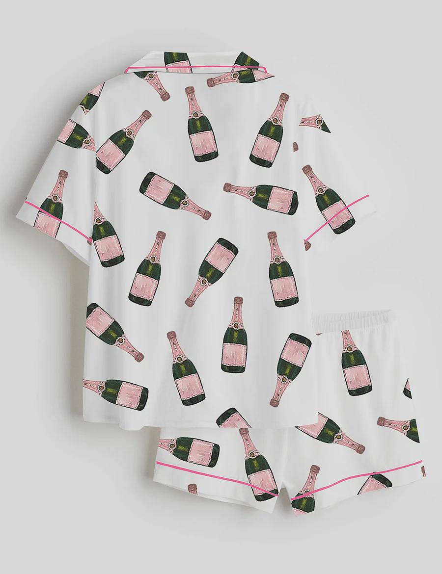 Champagne Bottle Pajamas Women, Bachelorette Party Sleepwear, Bridal Shower Lounge Set