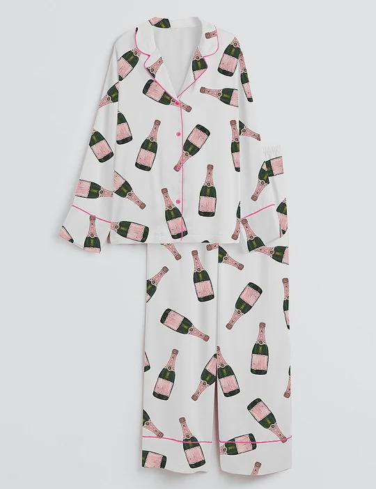 Champagne Bottle Pajamas Women, Bachelorette Party Sleepwear, Bridal Shower Lounge Set