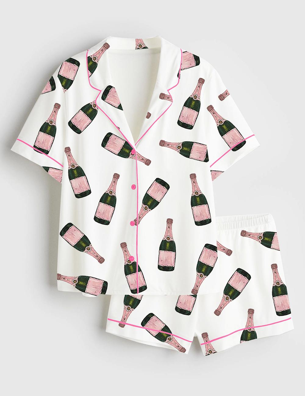 Champagne Bottle Pajamas Women, Bachelorette Party Sleepwear, Bridal Shower Lounge Set