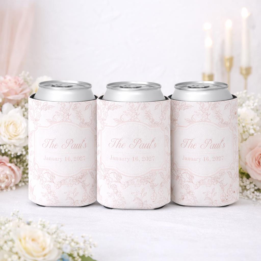 Personalized Wedding Can Coolers Blush Pink Floral Can Sleeves Custom Name Bridal Party Favor Gifts Bridal Party Gift for Maid of Honor