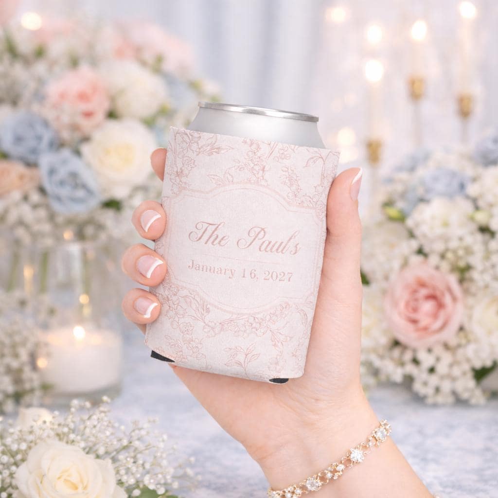 Personalized Wedding Can Coolers Blush Pink Floral Can Sleeves Custom Name Bridal Party Favor Gifts Bridal Party Gift for Maid of Honor