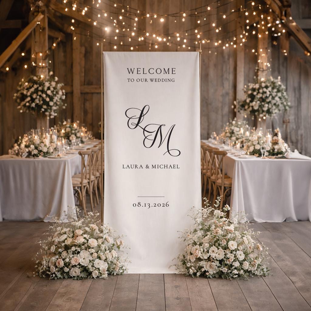 Linen Wedding Welcome Sign, Custom Fabric Wedding Sign, Modern Wedding Sign, Wedding Banner, Boho Wedding Decor, Engagement Party Sign